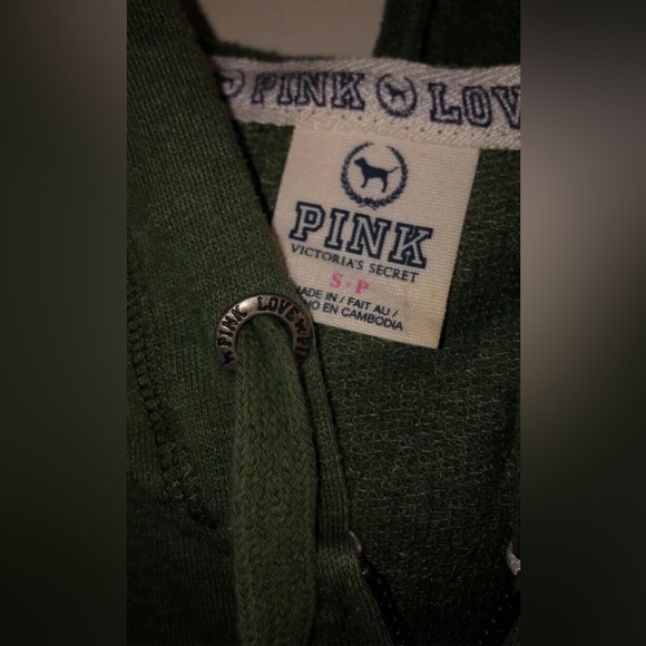 VICTORIAS SECRET PINK Womens Green Full Zip Up Hoodie Jacket Size Small. - Picture 2 of 3